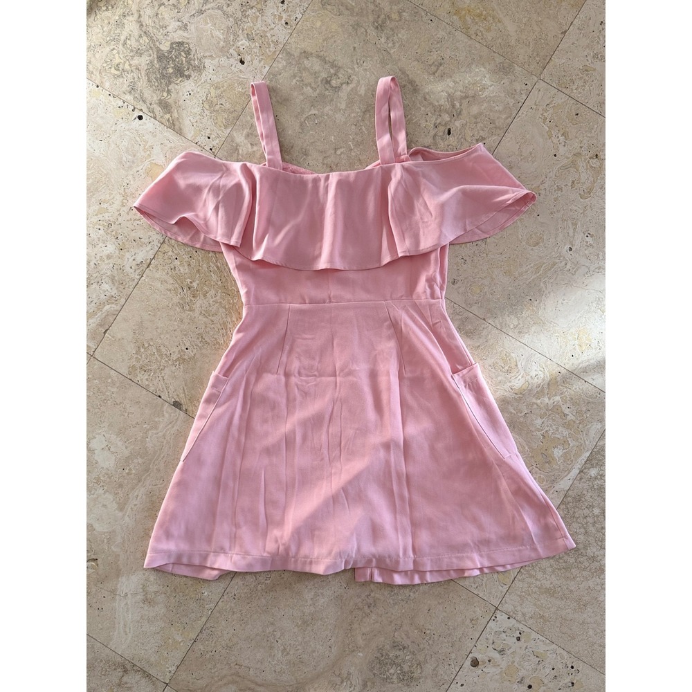 JOA Just One Answer Pink Cold Shoulder Button Down Mini Dress Small - Picture 4 of 7
